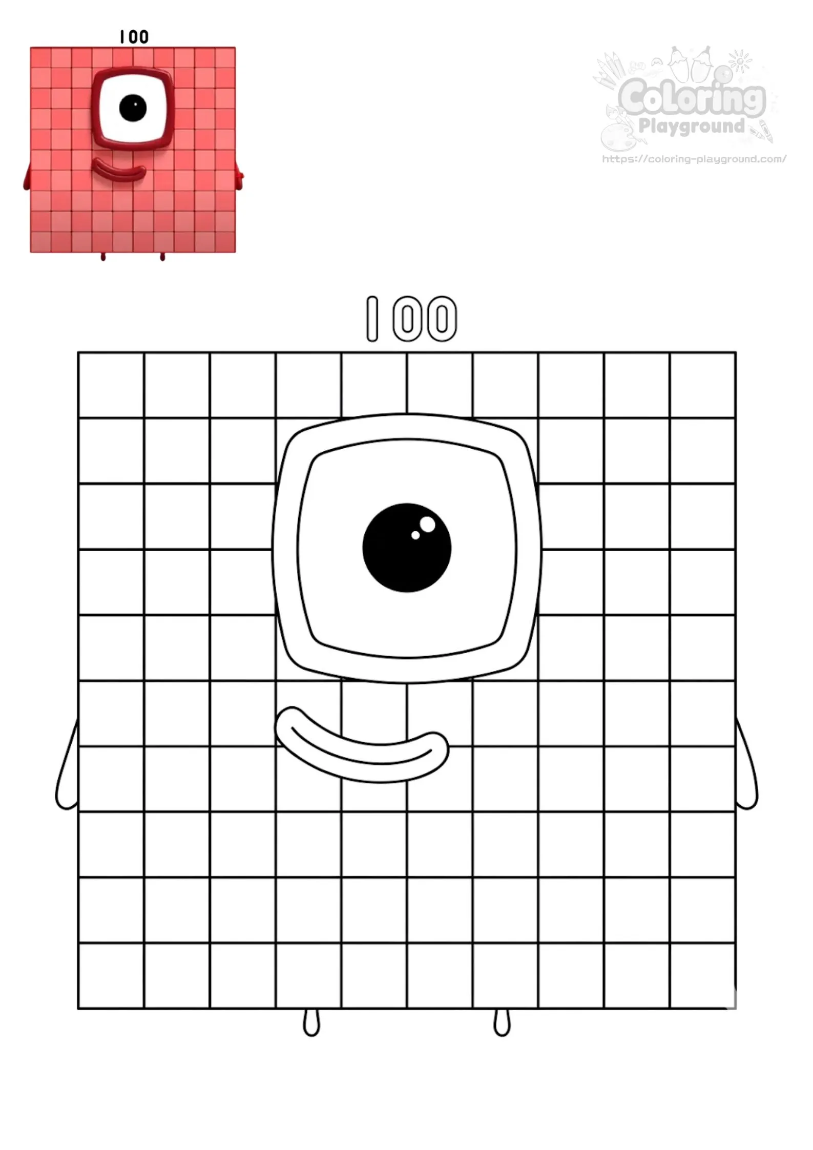 넘버블록스 100 백 - 블록 유니버스 어린이 색칠공부 도안