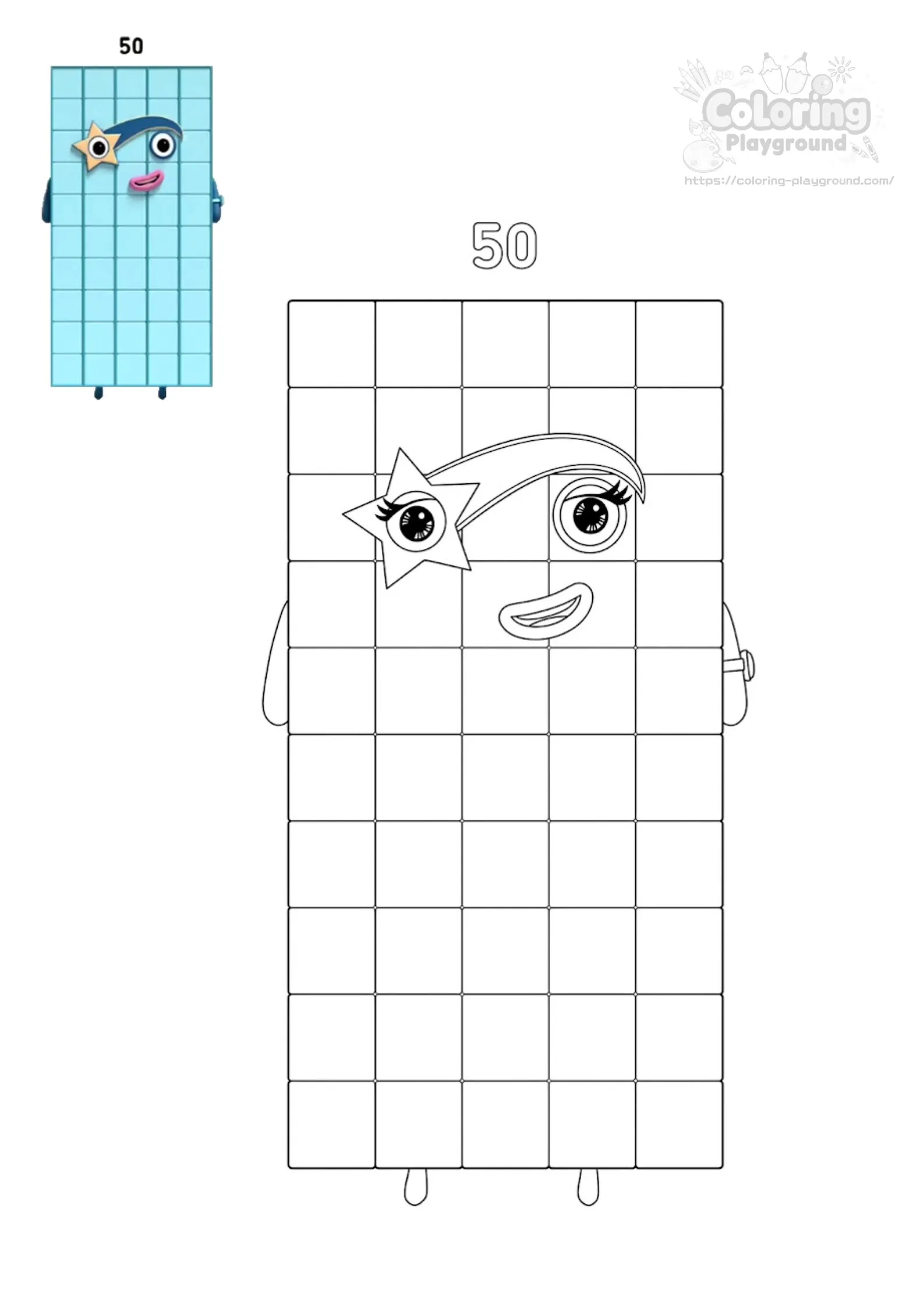 넘버블록스 50 오십 - 블록 유니버스 어린이 색칠공부 도안