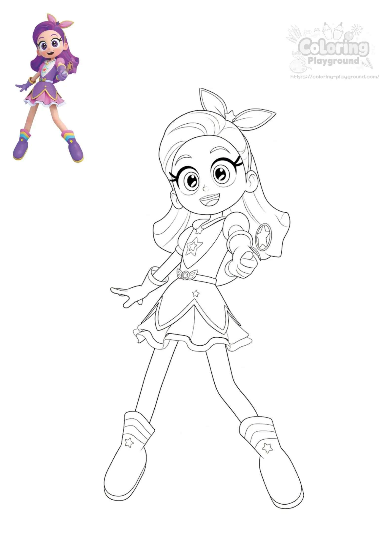 퍼플 스타 (트윙클 퍼플) - 레인보우 버블젬 어린이 색칠공부 도안