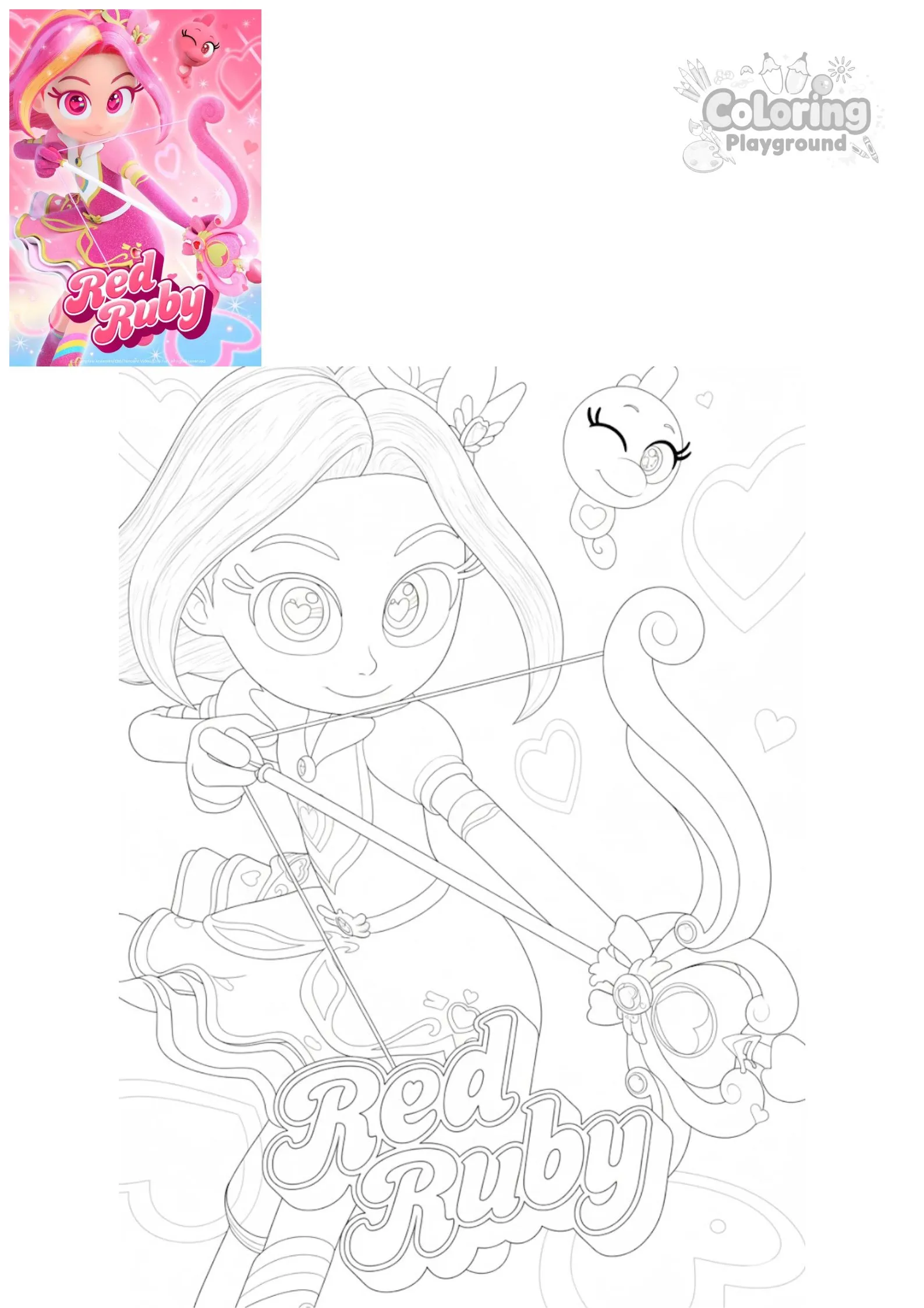레드 루비 (트윙클 레드 파워업) - 레인보우 버블젬 어린이 색칠공부 도안